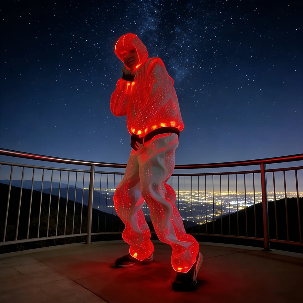 Fiber Optic Luminous Suit LED Light Up Clothing Hoodie Pants Set for Rave EDM Cosplay Halloween Party Wear