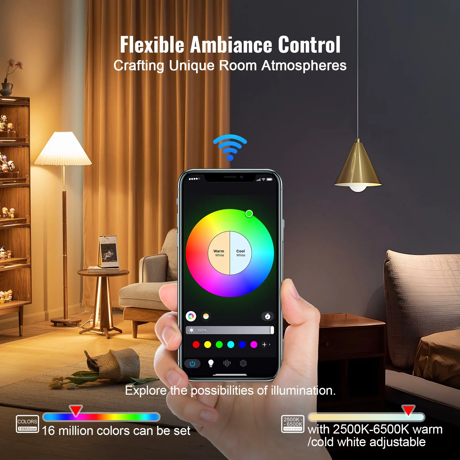 Bohlam Lampu Pintar, Paket 4, Bohlam LED Multiwarna 9W, 800 Lumens Dengan Kompatibilitas Kontrol Pintar Untuk Vera, Asisten Google,