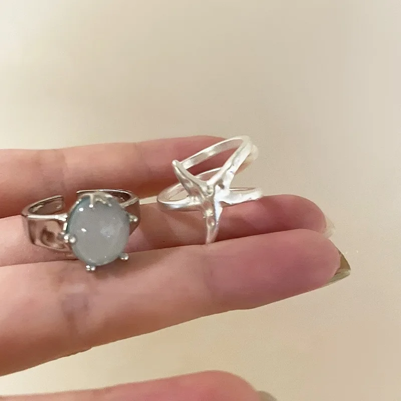 

PANJBJ 925 Sterling Silver Geometry Crystal Ring For Women Couple Minimalist Handmade Simple Blue Stone Jewelry Gift Dropship