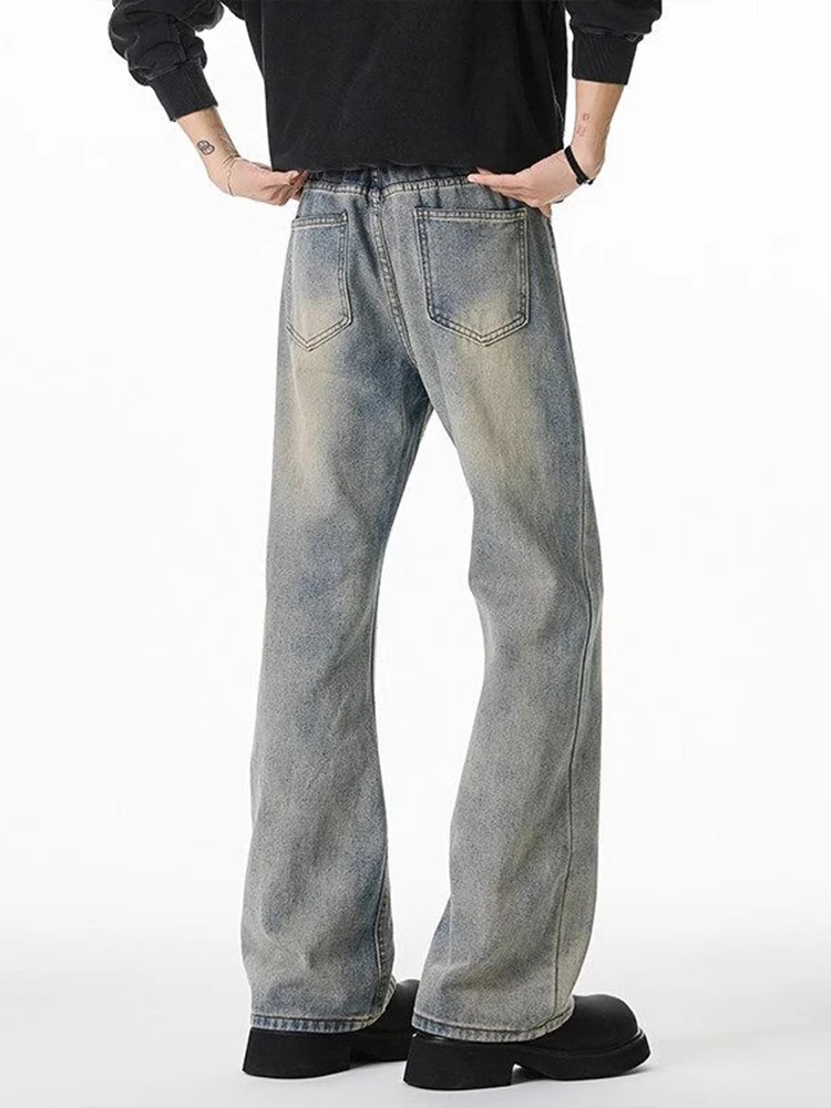 

Retro Blue Men's Denim Jeans High Street American Style CleanFit Knife Straight Leg Long Trousers Youth Fashion Trend