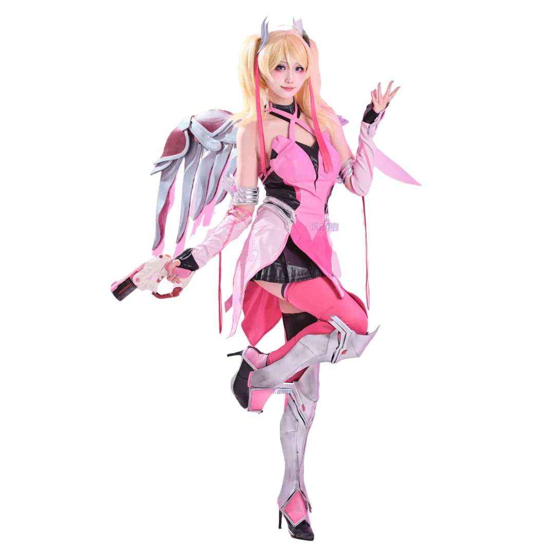 رحمة أنجيلا زيجلر تأثيري حلي هالوين عيد الميلاد لعب الأدوار فستان مثير XS-L فستان OW الوردي الرحمة رائعة الدعائم