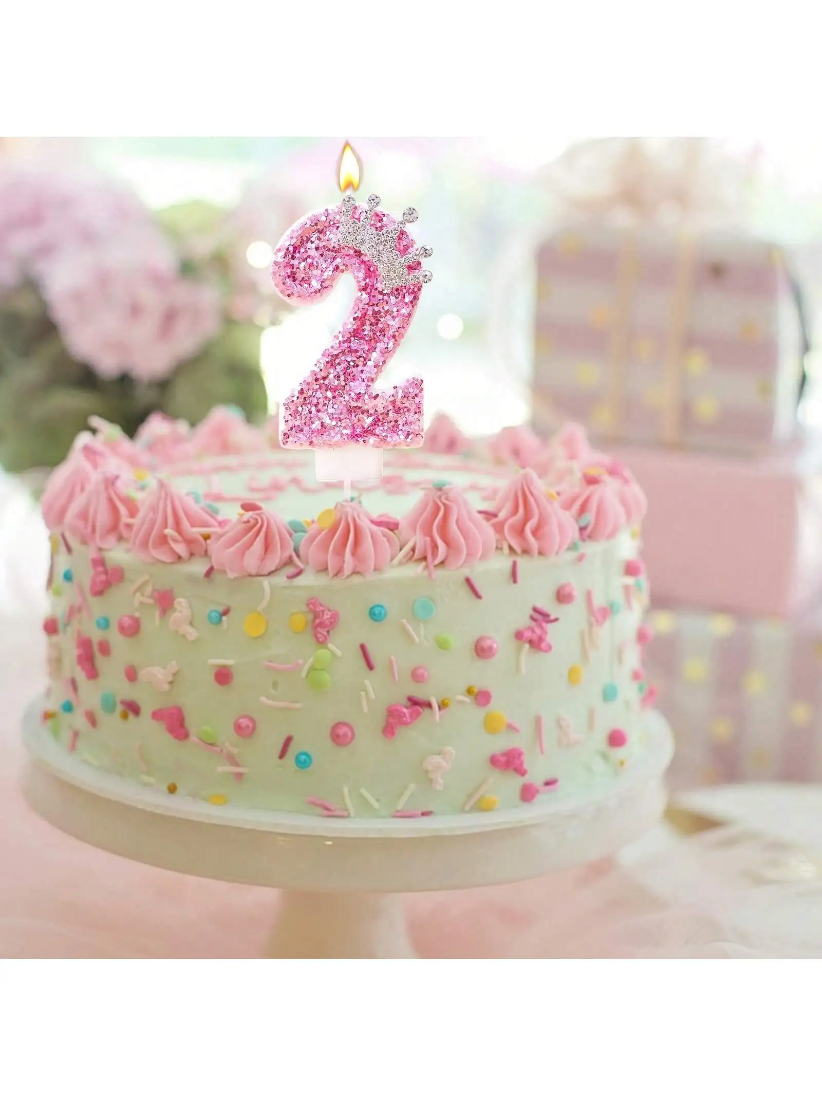 Cake Numeral Candles ，Birthday Candle  pink Colour Creative Candle Princess Crown Girl Happy Birthday Party Decoration