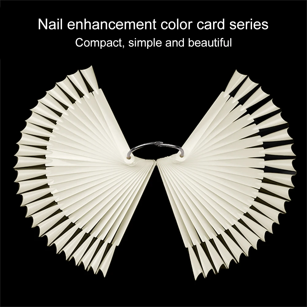 50 Pcs White Clear Black False Nail Tips Display Board Fan Shaped Polish Color Card Manicure Nail Art Practice Showing Tool