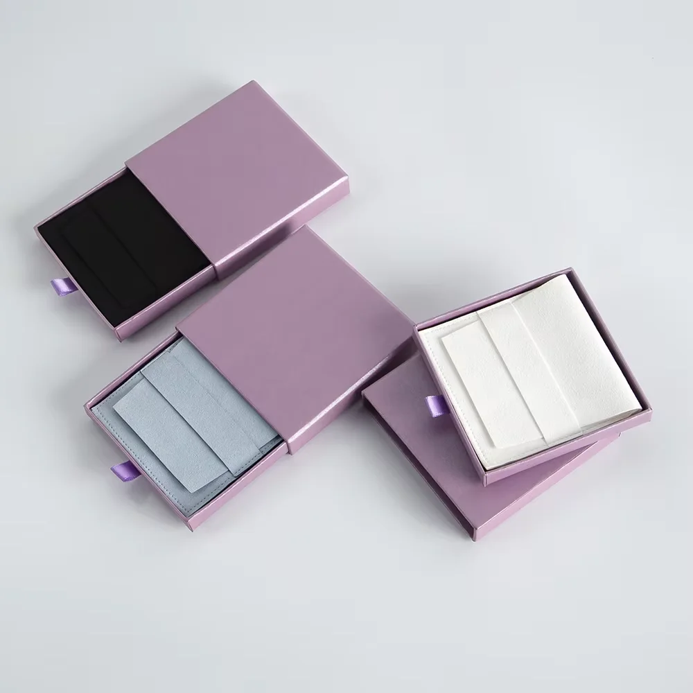 

Purple Paper Drawer Box Jewelry Packaging Case Microfiber Strip Bag Velvet Suede Fabric Fashion Wedding Gift Pouch