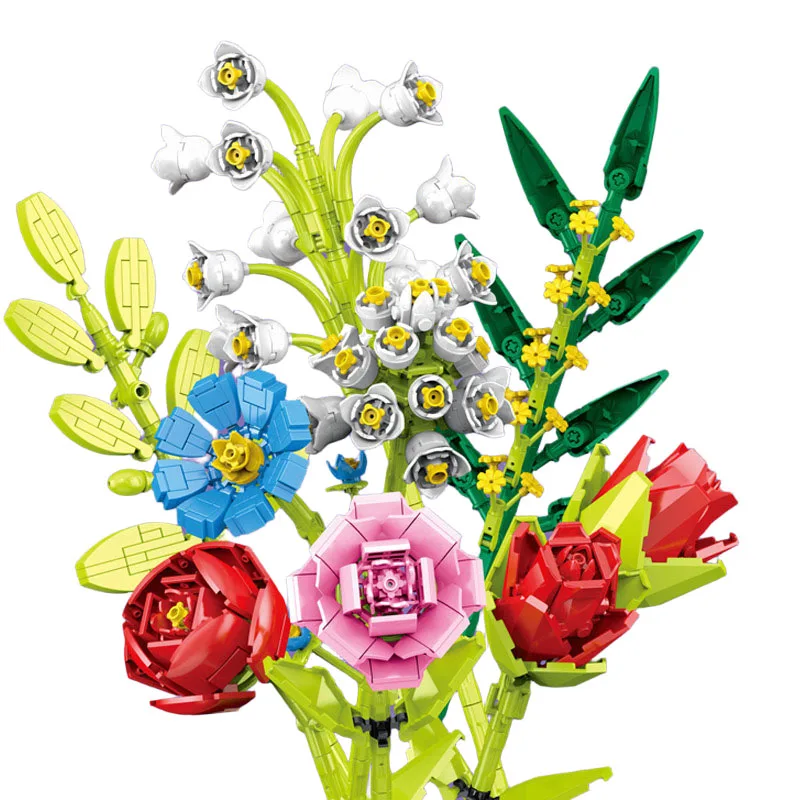 

Строительные блоки с имитацией роз, букет цветов, 3D модель, украшение для дома, кирпичи, сделай сам, детские развивающие игрушки, подарок для девочки