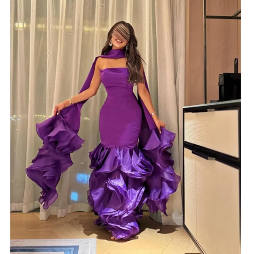 Exquisite Purple Women Prom Dresses Strapless Floor Length Sleeveless Trumpet Classy High Quality Formal Evening Party Gowns