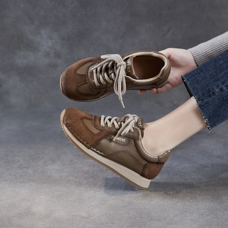 

Women Sneakers Shoes 2025 New Genuine Leather Flat Women Moral Training Shoes Large Size Retro Casual Female Shoes