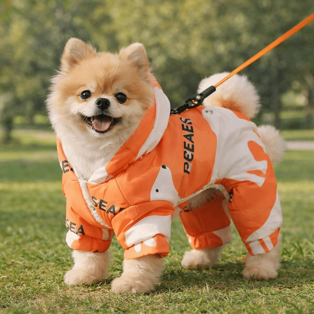 

Cute Warm Dog Winter Clothes Splash-proof Thick Pet Outdoor Clothing Cartoon Anti-Shedding Puppy Jumpsuit Autumn Winter