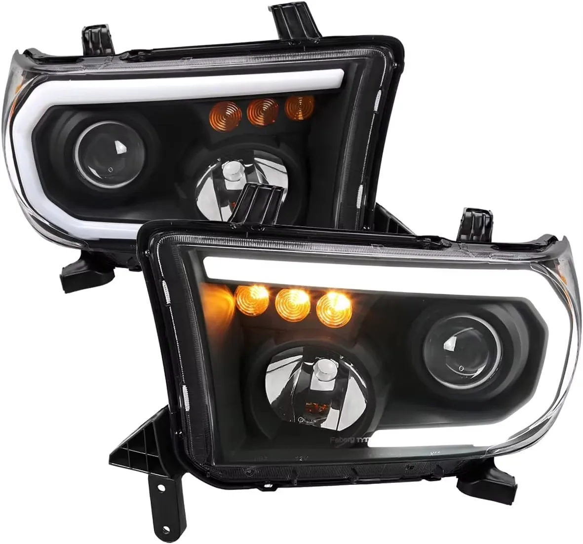 

Projector Headlights With White LED Light Bar - Black Amber Fits 2007-2013 Toyota Tundra / 2008-2017 Sequoia Halogen Models