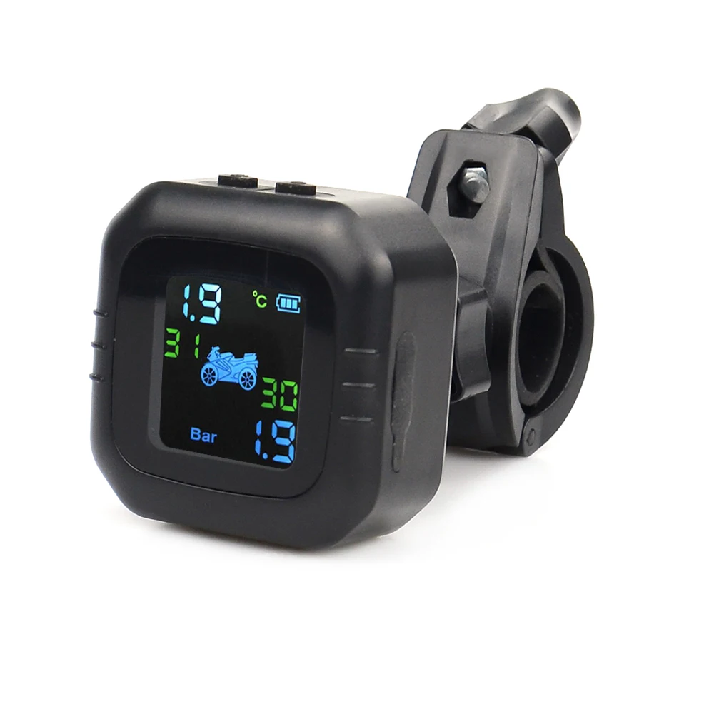 for Tyre Temperature Monitoring Alarm System with 2 External Sensors USB Solar Charging Motorcycle TPMS Motor Tire Pressure