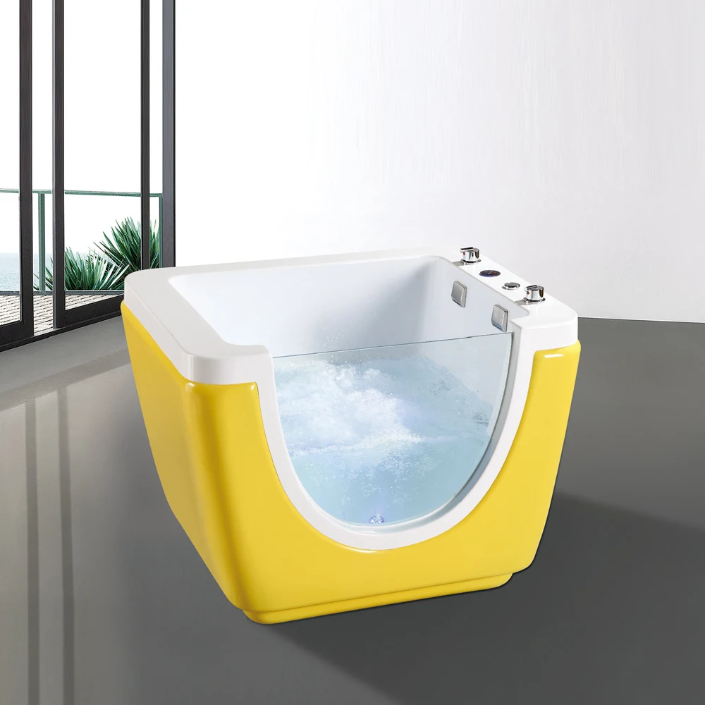 

Yellow Colour Freestanding Acrylic Baby Bathtub with Single Door