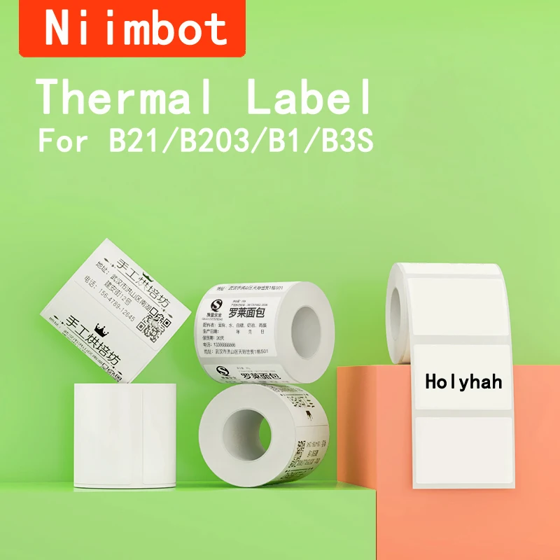 

Niimbot B3S B21 B203 B1 2 Rolls Color Thermal Label Paper White Sticker Label For Water Oil Scratch Proof Transpant Package