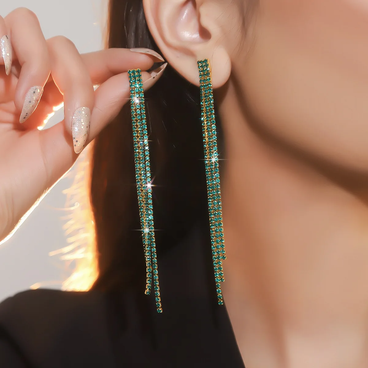 TREAZY New Style Long Tassels Dangle Earrings for Women Rhinestones Crystal Simple Drop Earrings Wedding Birthday Jewelry Gifts
