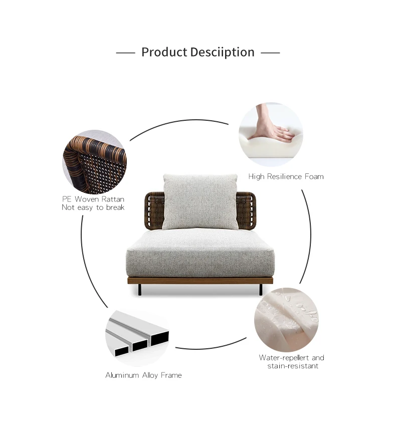 Outdoor Modern Garden Sofa Set Solid Teak Wood Eco-Friendly Waterproof Durable Villa Living Room Furniture