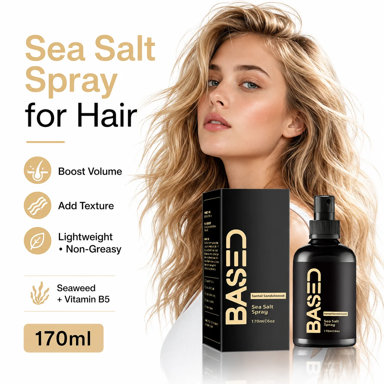 170ml Sea Salt Spray for Hair Volume and Texture Enriched with Seaweed Vitamin B5 Lightweight Non Greasy Paraben Sulfate Free