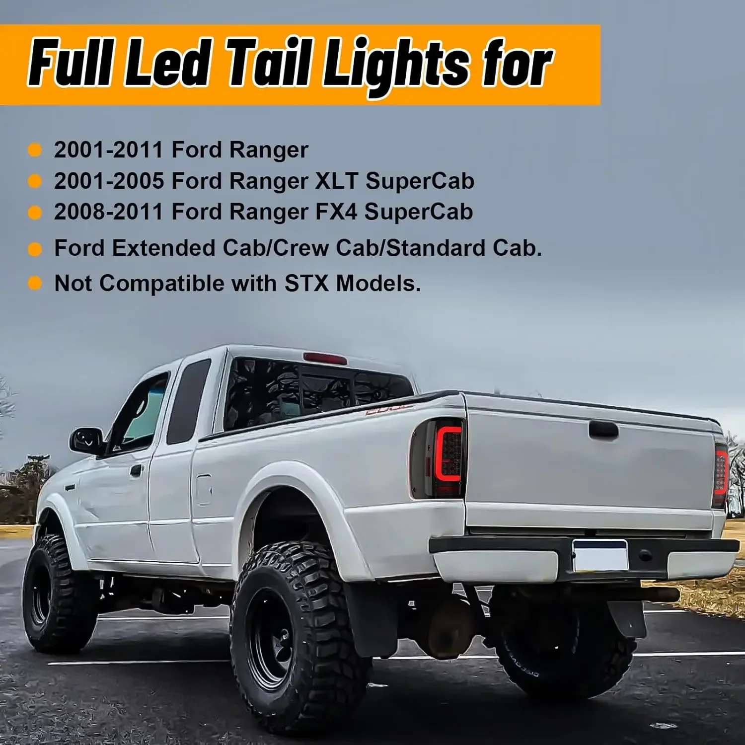 LXBY Full LED Tail Lights for Ford Ranger 2001-2011 LED Taillight Assembly Turn Signal Lights Running Brake Reverse Light view 2