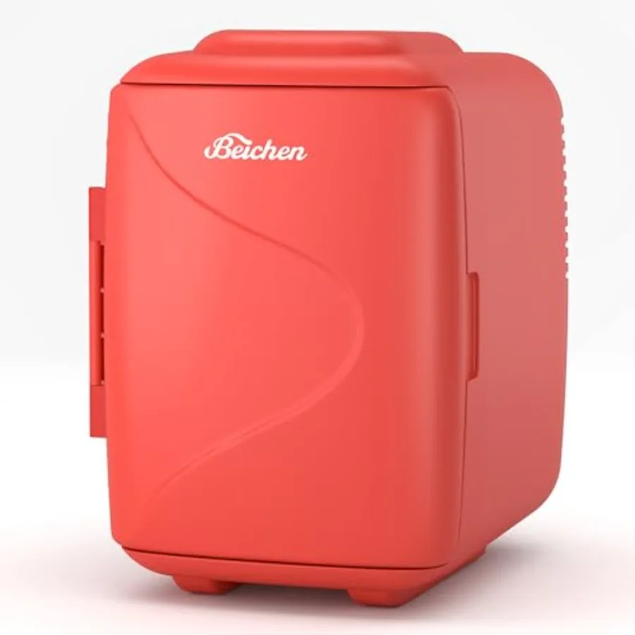 

Mini Fridge for Bedroom, Cosmetics, Office and Car: 4L Rapid Cooling/Warming Skincare Fridge with Aluminum Interior, Red