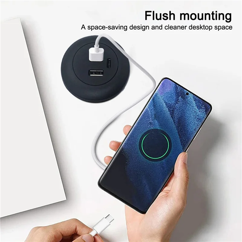 

FEDI-2X Desktop Hole Embedded USB Hub Type-C USB Charger 3 In 1 Splitter