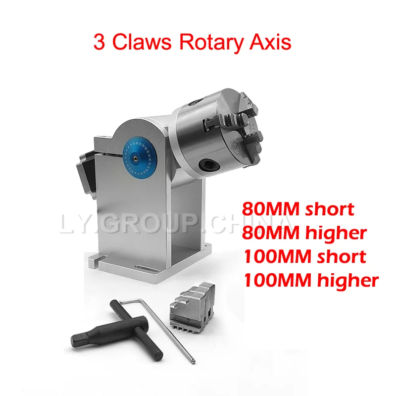 

Professional LY D80 D100 3 Claws Rotary Axis Diameter 80mm 100mm Max For Fiber Laser Carving Engraving Marking Machine Use Short