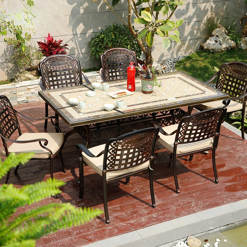 

Outdoor tables and chairs Cast aluminum European open-air leisure garden Tile balcony chairs Wrought iron tables and chairs