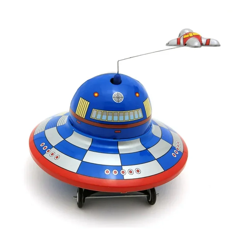 [Divertente] collezione per adulti Retro Wind up toy Metal Tin UFO space ship astronauta spaceman Clockwork toy figure model vintage toy