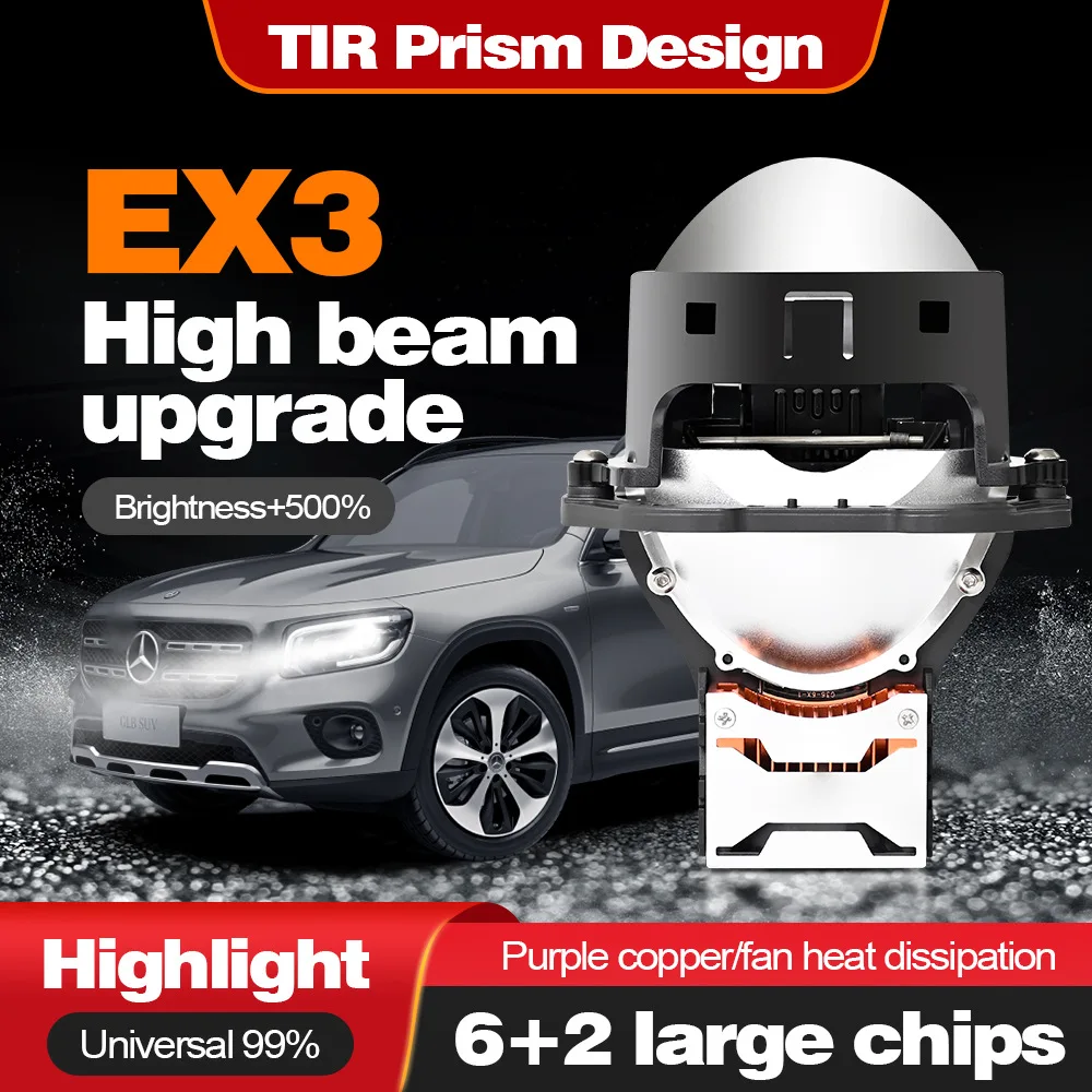 3 Inch Bi LED Projector Headlight with Halo Dual Beam High Power TIR Prism Laser All in One High Low Beam Car LED Lens Retrofit