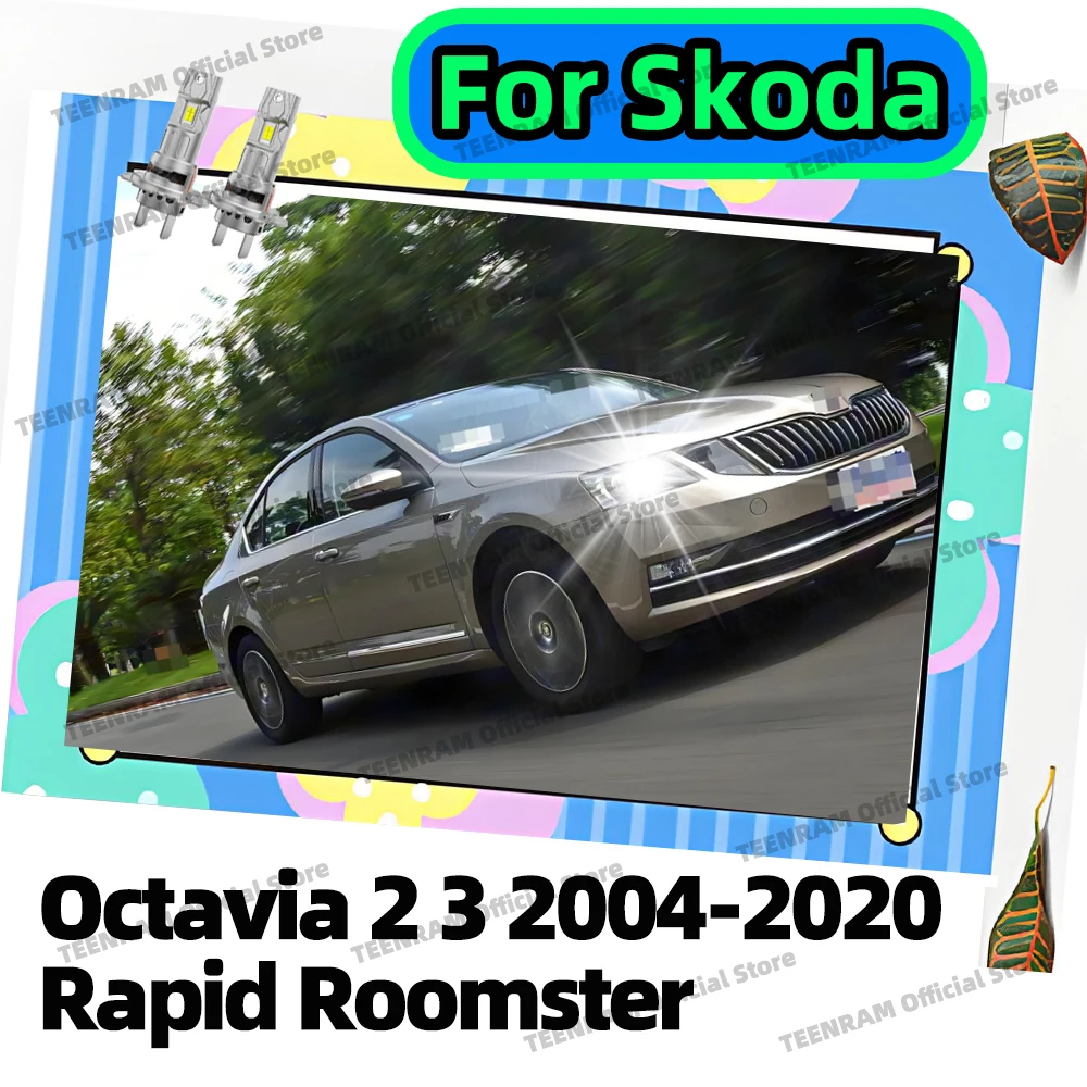 

2x Car Headlight Headlamps 30000LM Two Sided CSP 3570 Bulbs For Skoda Octavia 2 3 2004-2020 Rapid NA2 NH3 2012-2024 Roomster