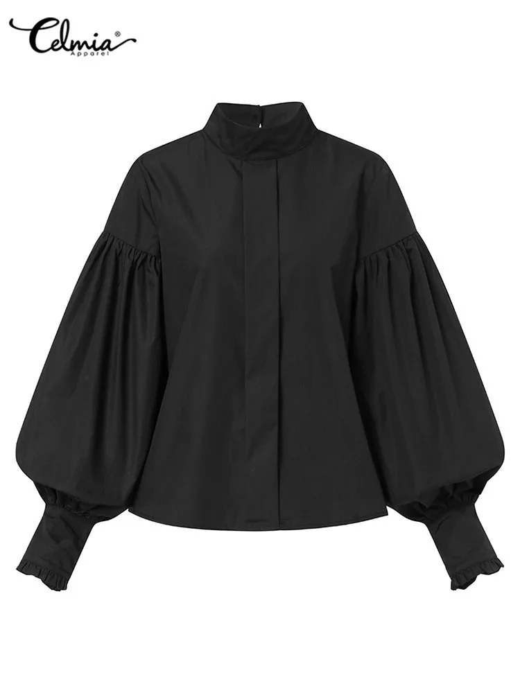 ZANZEA Mode Shirts en Blouses voor Vrouwen Paars Tops 2024 Elegante Lange Lantaarn Mouw Herfst Effen Kleur Chic Blusa Oversized