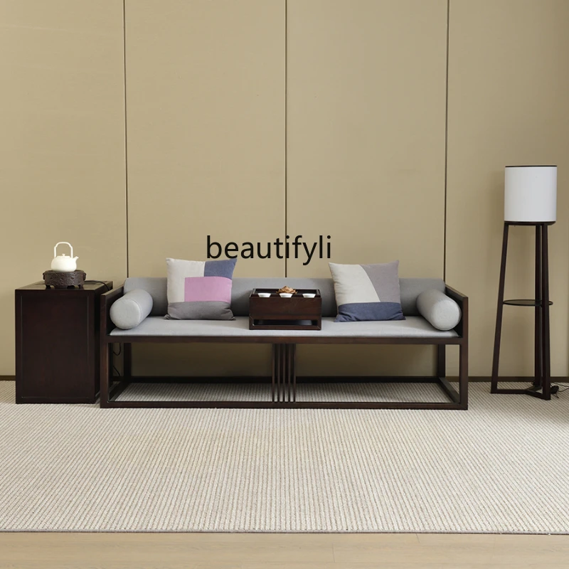 New Chinese Style White Wax Wood Sofa Living Room Large Size Zen Recliner Luhan Concubine Bed and Bedroom