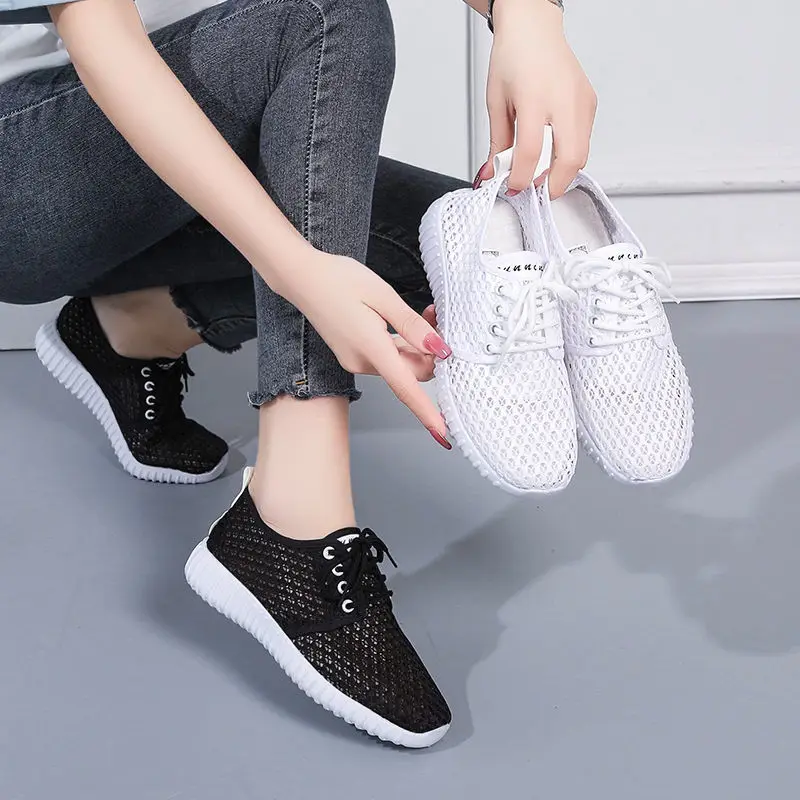 Summer Shoes for women Mesh Hollow No-slip Comfort Breathable Ladies Sports Shoes Casual Soft Portable Wedge Flat Sneakers Women