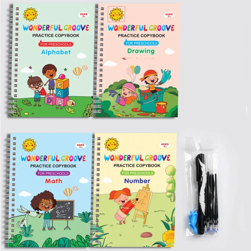 Children Groove Calligraphy Practice Book Pen Control Drawing Numbers Alphabet Math Training Tracing Book Kids Educational Toys