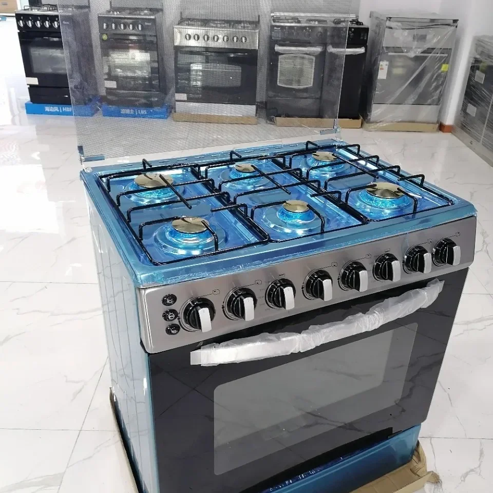 120L Gas Stove Strong Fire Power 6-Burner Freestanding Gas Cooker Range Stove with Oven for Home Kitchen Restaurant