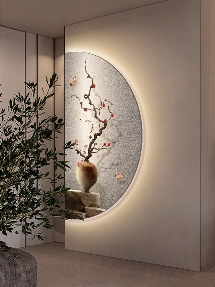 LED with light, persimmon ruyi, wabi-sabi style, high-end atmosphere, entrance decoration painting, hallway corridor,room