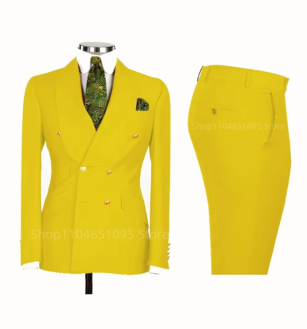 فاخر 2 قطعة بدل زفاف للرجال مزدوجة الصدر سترة السراويل شال التلبيب السترة طول منتظم ملابس رسمية حفلة موسيقية مجموعة