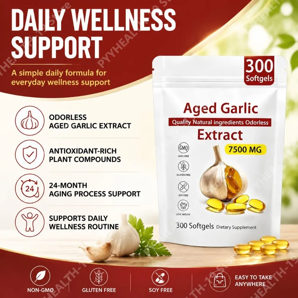 Odorless Aged Garlic Extract Softgels with Plant Compounds for Cellular Aging & Antioxidant Wellness Support, Adults, 300 Softge