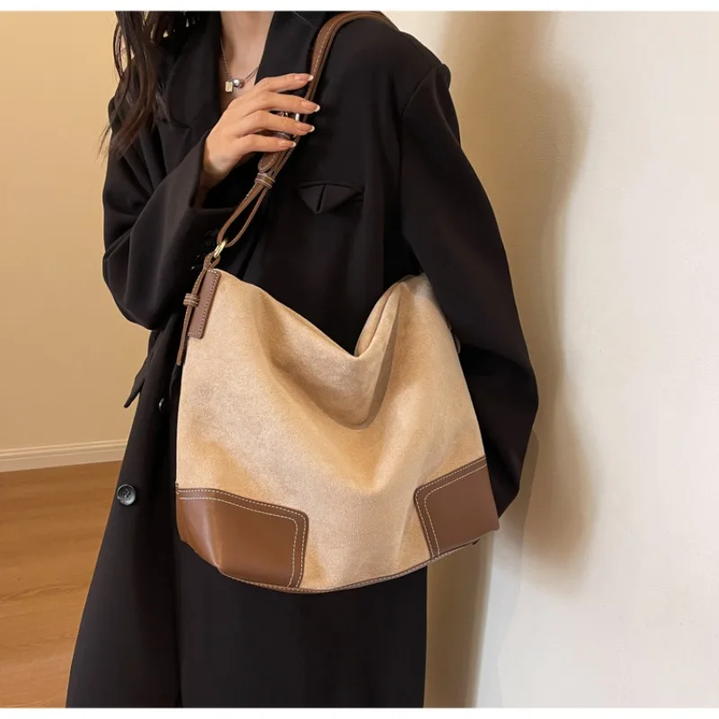 

Женская винтажная замшевая сумка-тоут большой емкости, осенне-зимняя сумка через плечо, пригородная сумка через плечо