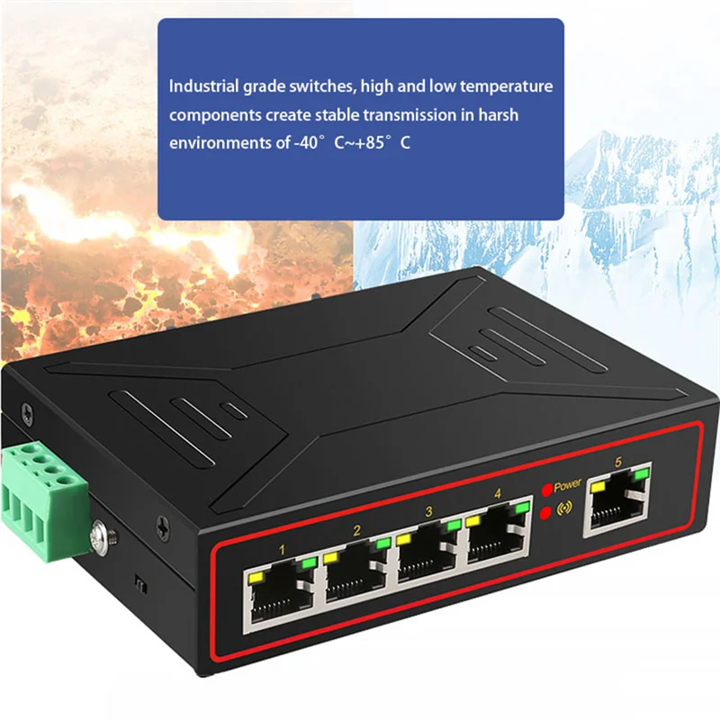 5 Ports 100M Industrial Network Switch RJ45 Hub Internet Splitter RJ45 Switch Plug and Play DIN Rail Type Enhance Switch