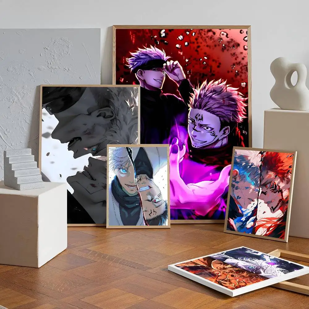 Anime Jujutsu Kaisen Gojo And Sukuna Poster Self-adhesive Art Waterproof Paper Sticker Coffee House Bar Room Wall Decor