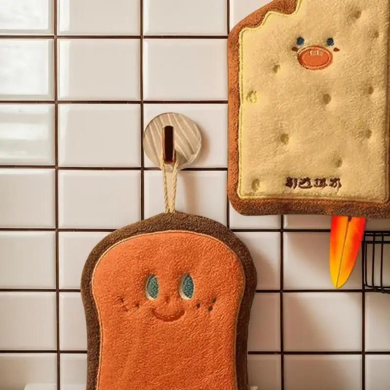 Cute Cartoon Pattern Hanging Towel For Wiping Hands Thickening Absorbent Kawaii Soft Towel With Hanging Loop Bathroom Supplies