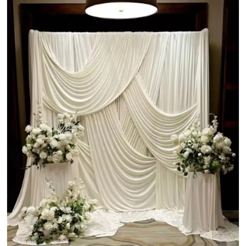 

Hot Sale Custom Size White Milk Silk Backdrop Curtain for Wedding Ceiling Decorations