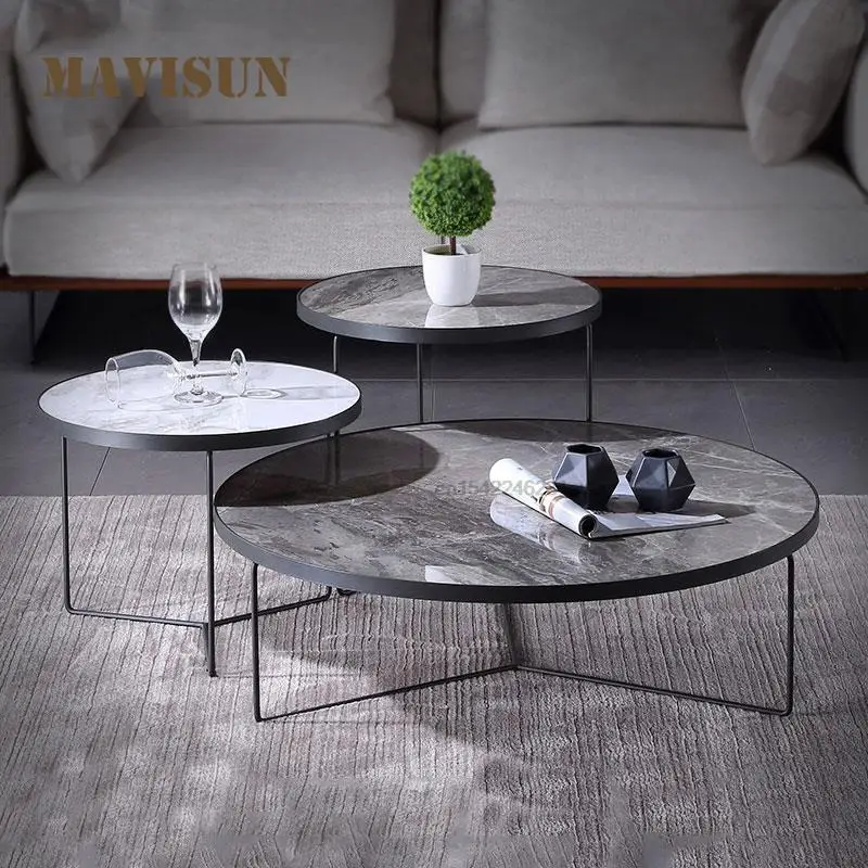 Three-piece Wooden Nesting Coffee Table 3 In 1 Living Room Hall Sofa Side Small Service Table Round Office Hotel Loft Furniture