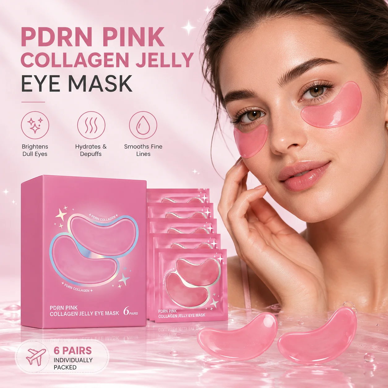 Pink Crystal Collagen Eye Mask Reduce Dark Circles Remove Puffy Eyes Deep Moisturize Gel Under Eye Mask Patches with Niacinamide