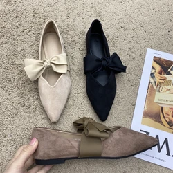 Bow Tie Mary Janes Shoes Women Elegant Daily Pointed Toe Flats Shoes Ladies Pu Leather Spring Autumn Casual Black Loafers New