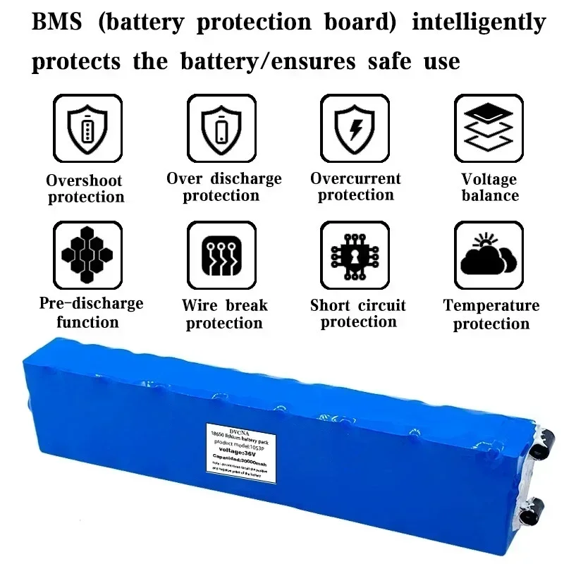 36V 30Ah 18650 Rechargeable Lithium Battery Pack 10S3P 500W High Power for Modified Bikes Scooter Electric Vehicle,With BMS XT30