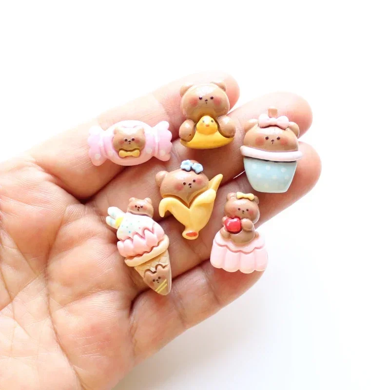 10pcs Cartoon Banana Ice Cream Bear Resin Candy Cake Animal Flatback Cabochon Scrapbook DIY Hairpin Phone Shell Shoe Accessories