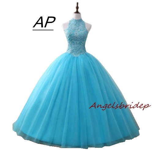 

ANGELSBRIDEP Sky Blue Quinceanera Dress Beading Lace Appliques Floor Length Vestido De 15 Anos Corset Back Plus Size