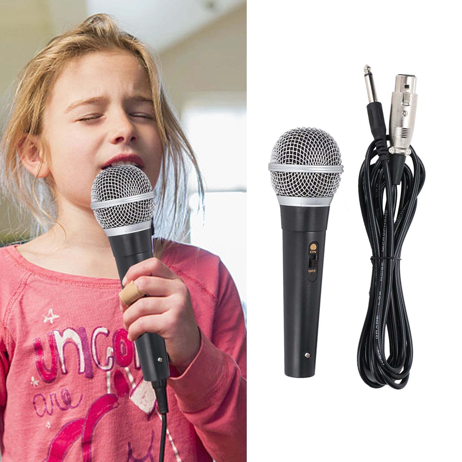 Microfone com fio de baixa distorção, microfone vocal dinâmico profissional xlr para 1/4 polegadas, para palco, karaokê, para gravação de canto