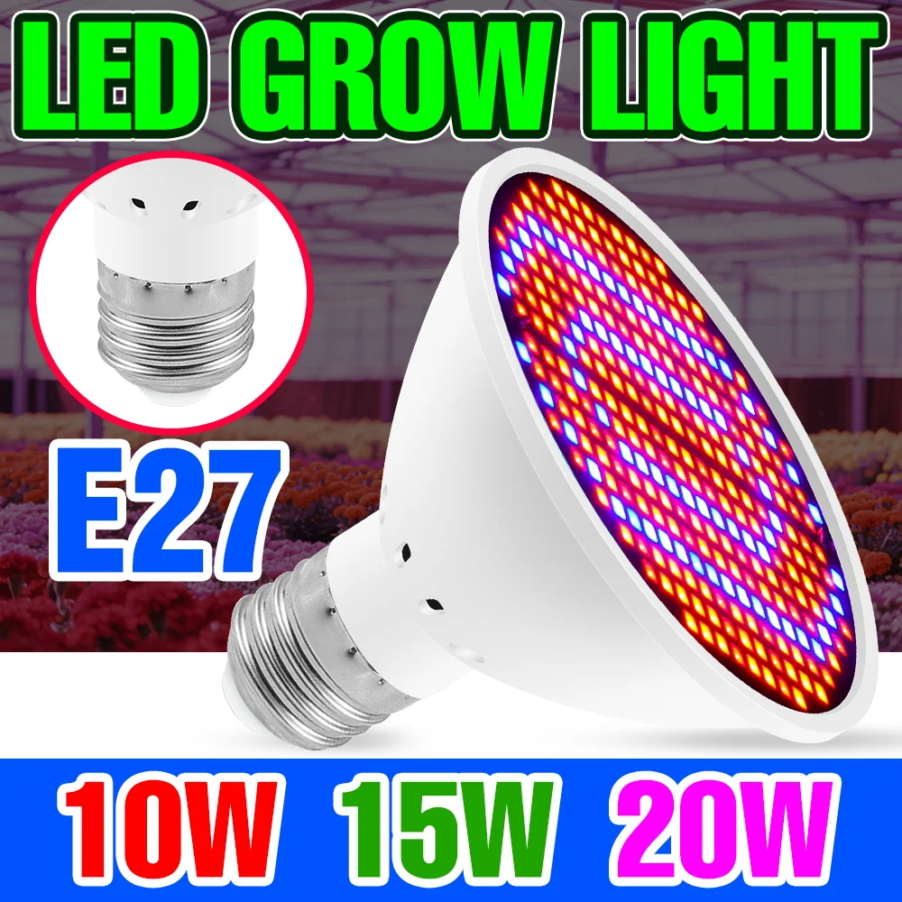 

20W E27 LED Grow Light Bulb AC220V Full Spectrum Cultivation Lamp 110V 10W 15W For Indoor Potted Fruit Vegetables Plant Growbox
