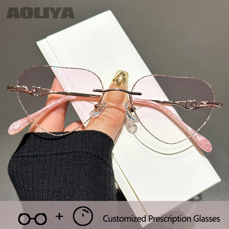 

AOLIYA Woman Fashion Rimless Glasses Heart-Shaped Glasses Myopia Progressive ADD Optical Prescription Glasses