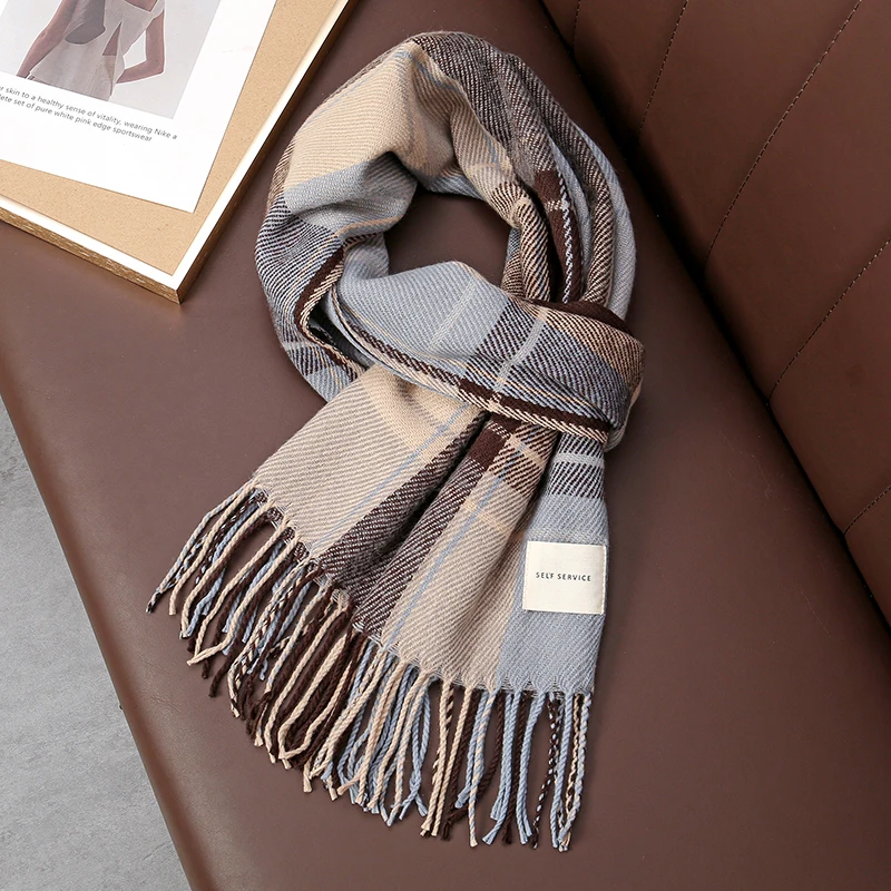 Winter Plaid Scarf Design Women Cashmere Pashmina Warm Shawl Lady Wrap Tassel Scarves Knitted Men Foulard Thick Blanket 2024